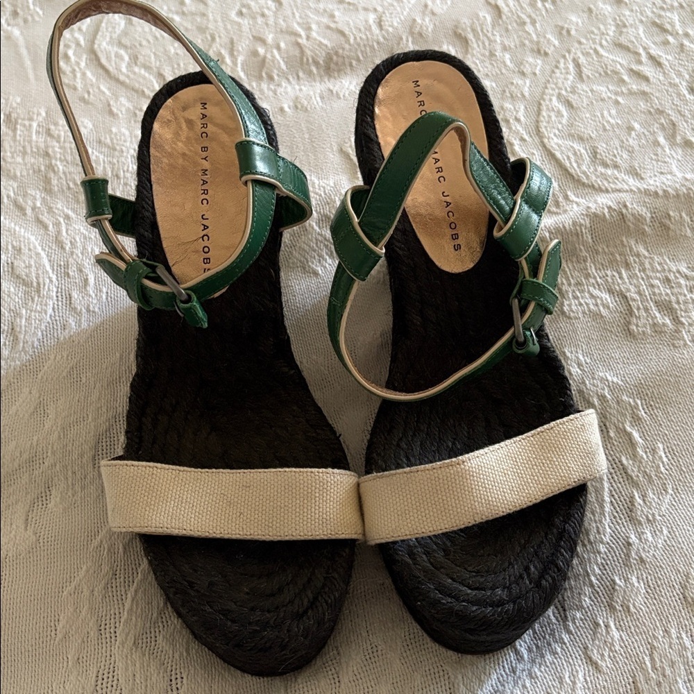 BNWOT Green and Cream Wedge Espadrille by Marc Jacobs - Picture 7 of 9